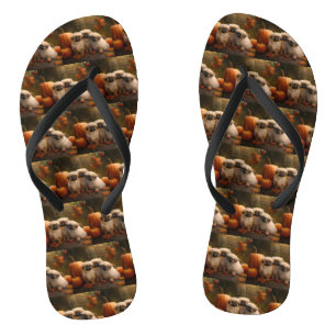 Pekingese Puppy Autumn Delight Pumpkin Flip Flops