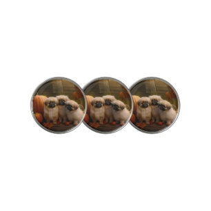 Pekingese Puppy Autumn Delight Pumpkin Golf Ball Marker