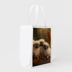 Pekingese Puppy Autumn Delight Pumpkin Grocery Bag