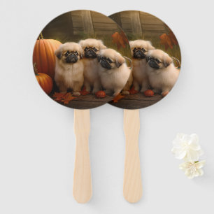 Pekingese Puppy Autumn Delight Pumpkin Hand Fan