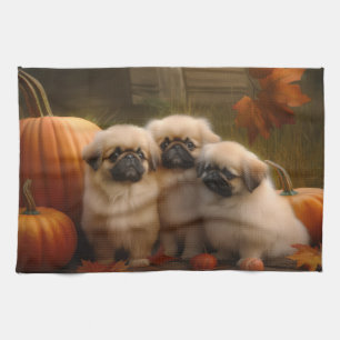 Pekingese Puppy Autumn Delight Pumpkin Kitchen Towel