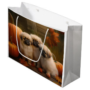 Pekingese Puppy Autumn Delight Pumpkin Large Gift Bag