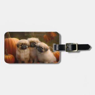 Pekingese Puppy Autumn Delight Pumpkin Luggage Tag