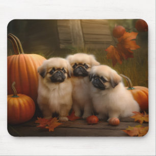 Pekingese Puppy Autumn Delight Pumpkin Mouse Pad