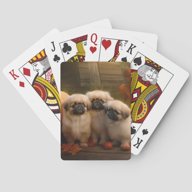 Pekingese Puppy Autumn Delight Pumpkin  Poker Cards (Back)