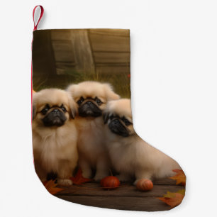 Pekingese Puppy Autumn Delight Pumpkin Small Christmas Stocking
