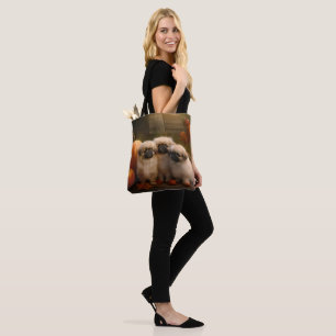 Pekingese Puppy Autumn Delight Pumpkin Tote Bag