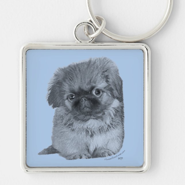 Pekingese Puppy Blue Keychain (Front)
