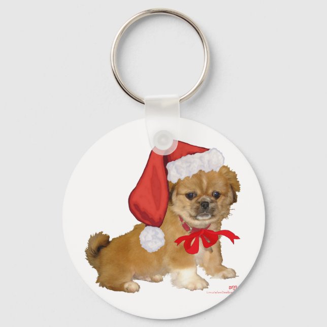 Pekingese Puppy Christmas Keychain (Front)