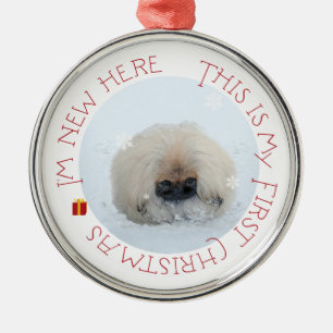 Pekingese Puppy First Christmas Metal Ornament