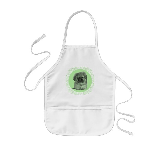 Pekingese Puppy Green Kids' Apron (Front)