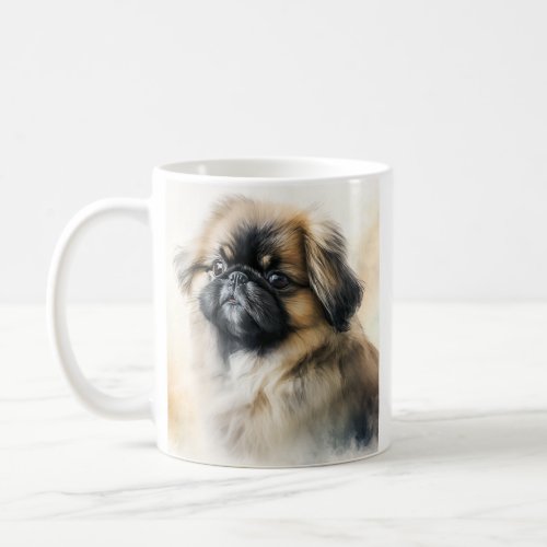 Pekingese puppy Watercolor Painting Coffee Mug