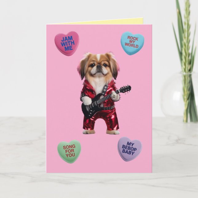 Pekingese Rocker Valentine Card (Front)