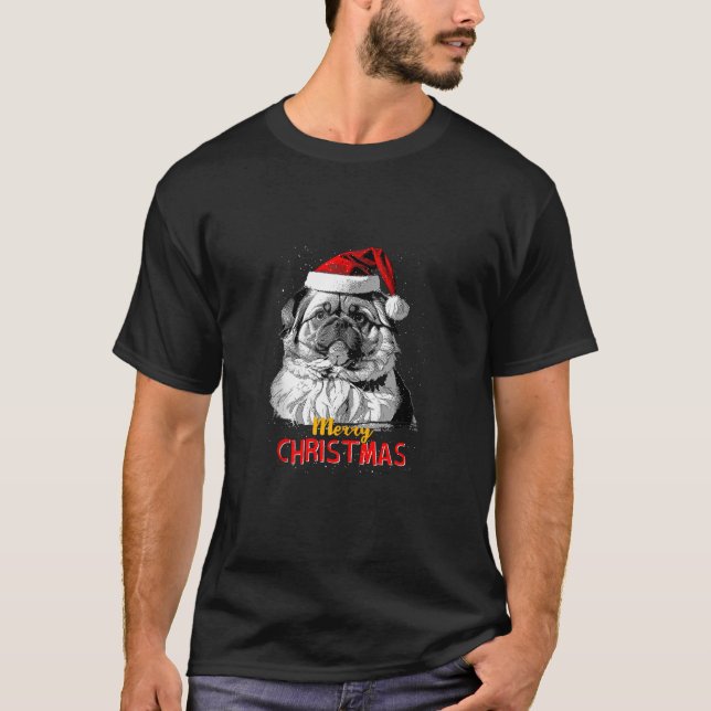 Pekingese Santa Claus Hat Merry Christmas Dog X Ma T-Shirt (Front)