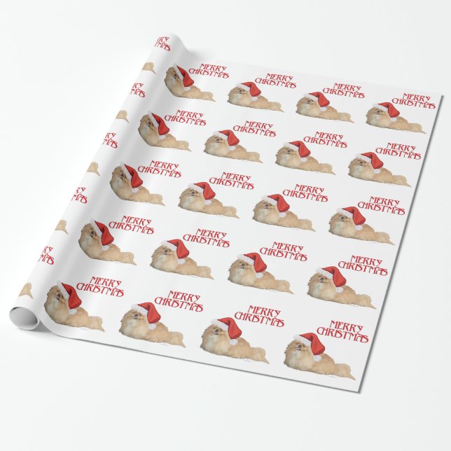 Pekingese Santa Claus Wrapping Paper (Unrolled)
