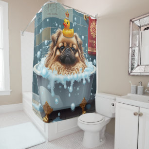 Pekingese Sloppy Sleepy Cute Funny Shower Curtain