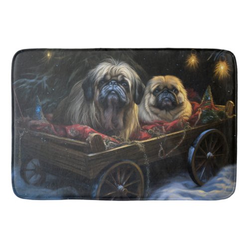 Pekingese Snowy Sleigh Christmas Decor  Bath Mat