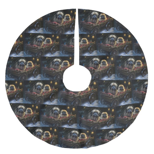 Pekingese Snowy Sleigh Christmas Decor  Brushed Polyester Tree Skirt (Front)
