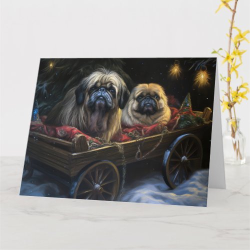 Pekingese Snowy Sleigh Christmas Decor  Card