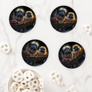 Pekingese Snowy Sleigh Christmas Decor Coaster Set