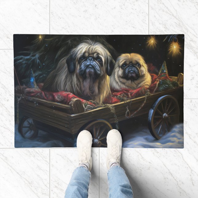 Pekingese Snowy Sleigh Christmas Decor  Doormat (Indoor)