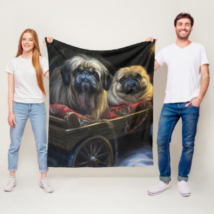 Pekingese Snowy Sleigh Christmas Decor Fleece Blanket