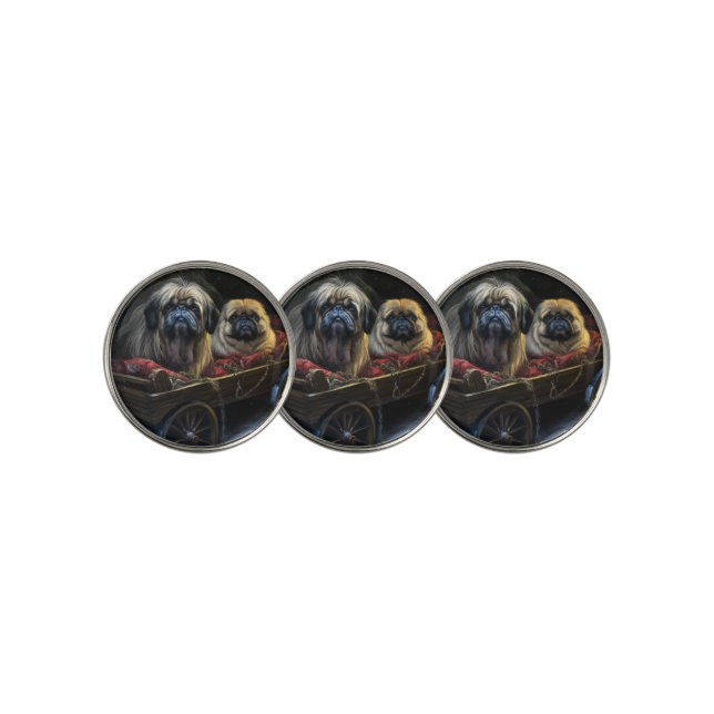 Pekingese Snowy Sleigh Christmas Decor  Golf Ball Marker (3 Up)