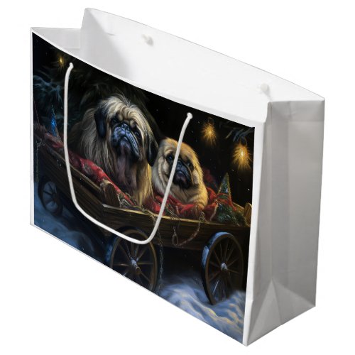 Pekingese Snowy Sleigh Christmas Decor  Large Gift Bag