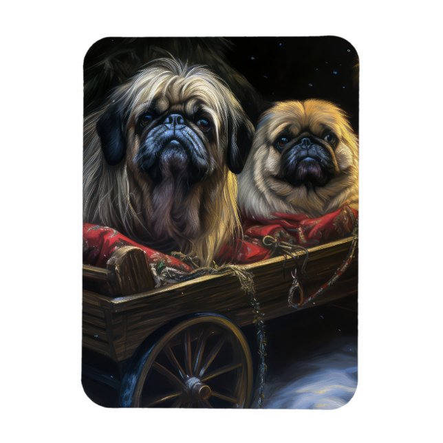 Pekingese Snowy Sleigh Christmas Decor  Magnet (Vertical)