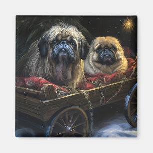 Pekingese Snowy Sleigh Christmas Decor Magnet
