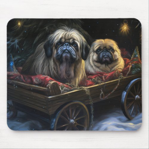 Pekingese Snowy Sleigh Christmas Decor  Mouse Pad