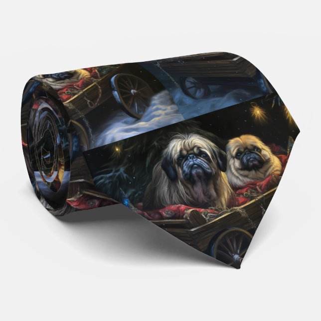 Pekingese Snowy Sleigh Christmas Decor  Neck Tie (Rolled)