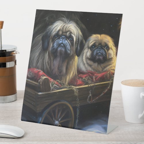 Pekingese Snowy Sleigh Christmas Decor  Pedestal Sign