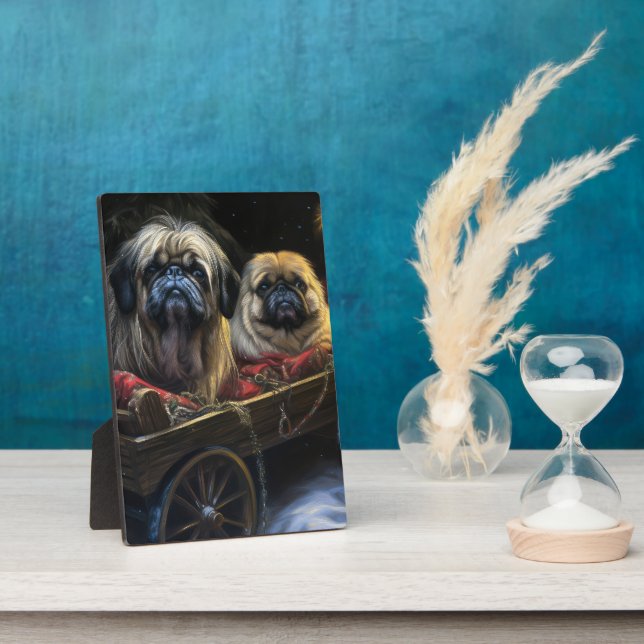 Pekingese Snowy Sleigh Christmas Decor  Plaque (Side)