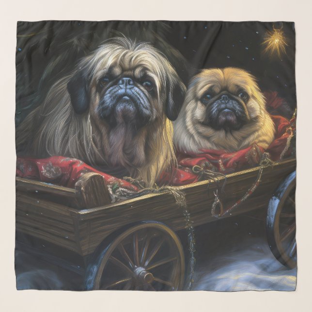 Pekingese Snowy Sleigh Christmas Decor  Scarf (Front)