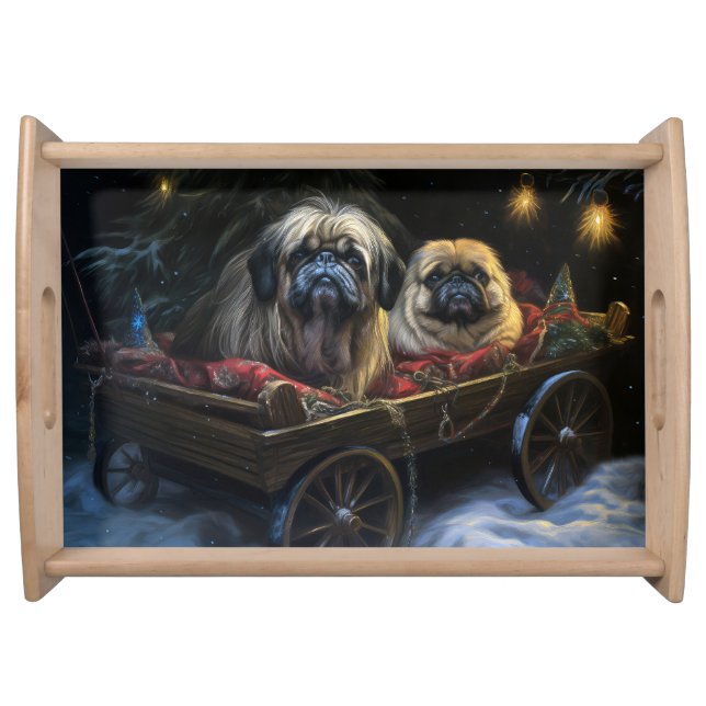 Pekingese Snowy Sleigh Christmas Decor  Serving Tray (Front)
