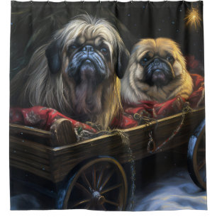 Pekingese Snowy Sleigh Christmas Decor Shower Curtain
