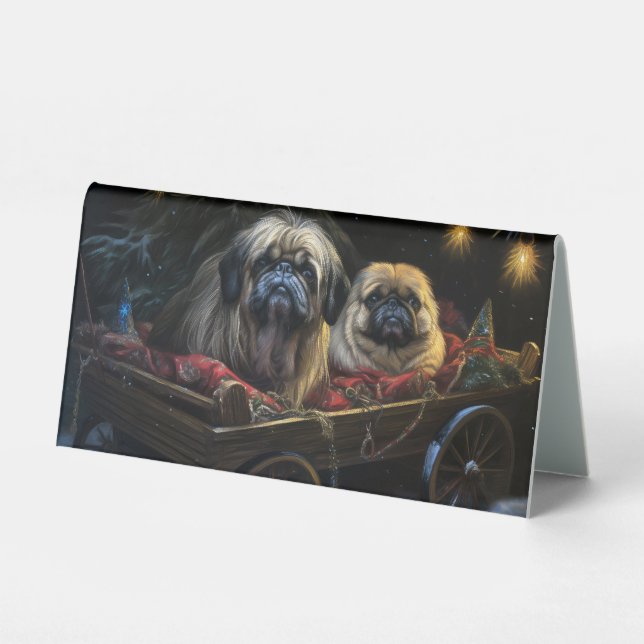 Pekingese Snowy Sleigh Christmas Decor  Table Tent (Front)