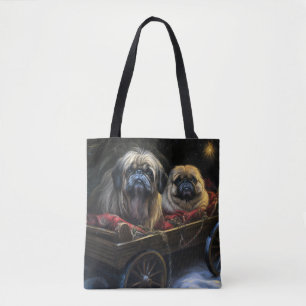 Pekingese Snowy Sleigh Christmas Decor Tote Bag