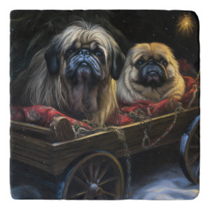 Pekingese Snowy Sleigh Christmas Decor Trivet