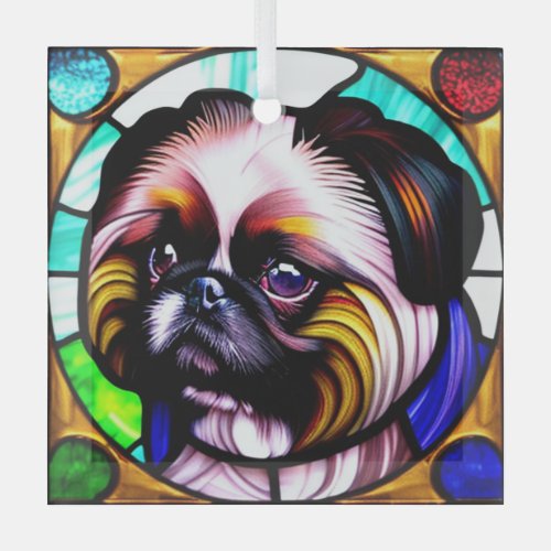 Pekingese Stained Glass Glass Ornament