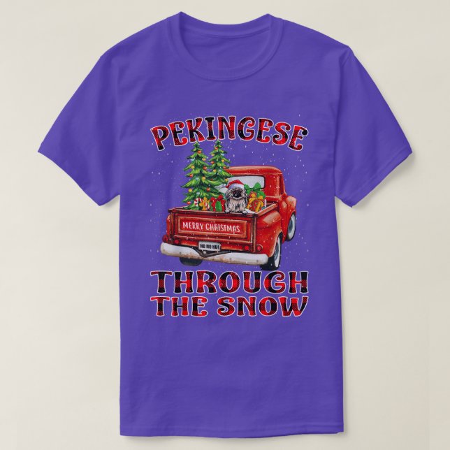 Pekingese Through The Snow Christmas Truck Plaid R T-Shirt (Design Front)