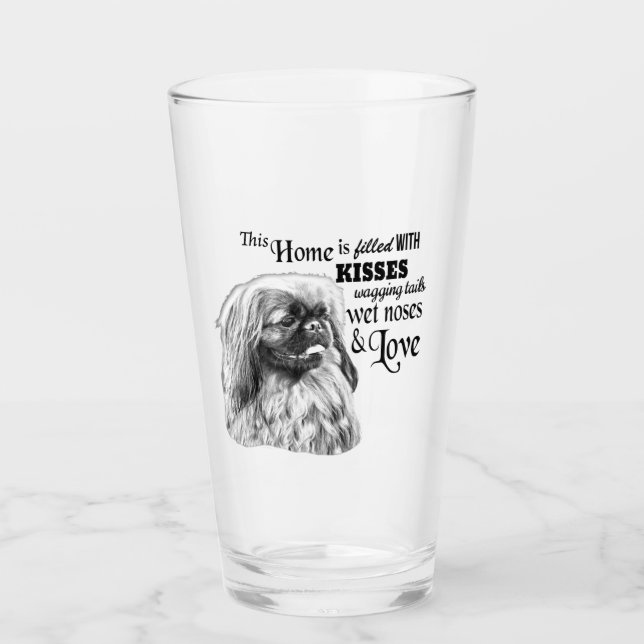 Pekingese wagging tails dog quote glass (Front)