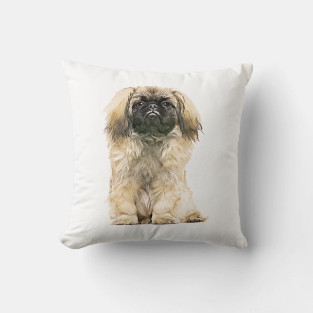 Pekingese Water Color Art Painting Throw Pillow (Front)