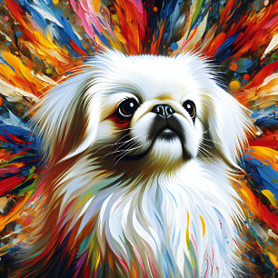 Pekingese White Acrylic Print Colorful Vibrant Jigsaw Puzzle