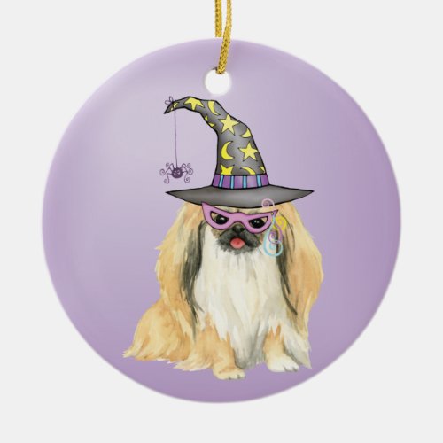 Pekingese Witch Ceramic Ornament