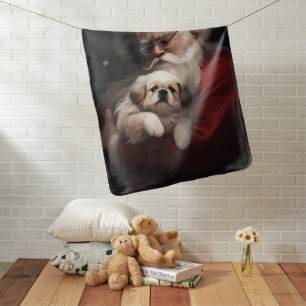Pekingese With Santa Claus Festive Christmas Baby Blanket