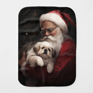 Pekingese With Santa Claus Festive Christmas Baby Burp Cloth