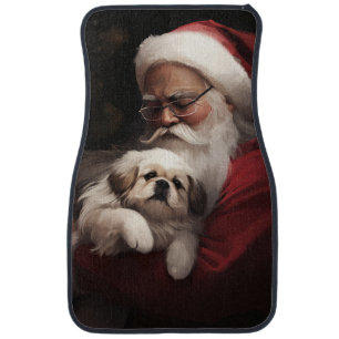 Pekingese With Santa Claus Festive Christmas Car Floor Mat