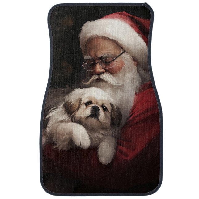 Pekingese With Santa Claus Festive Christmas Car Floor Mat (Front)